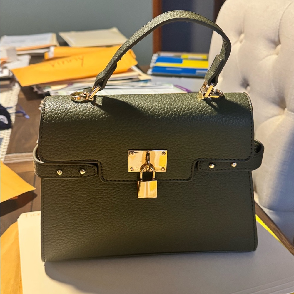 Ello Structured Olive Green Satchel with Gold-Tone Lock and Hardware. - Picture 2 of 8